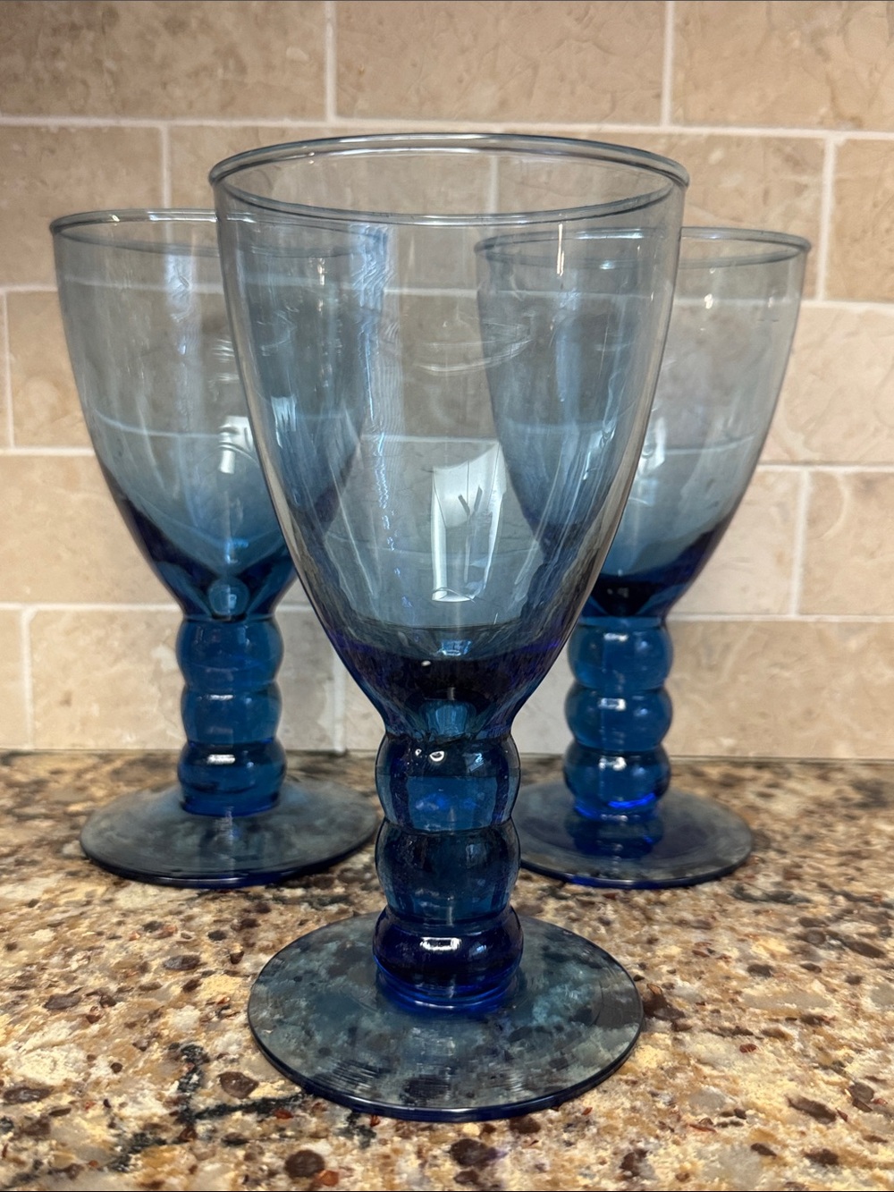 Vintage 90s Cobalt Blue Bubble Stemmed Wine Glasses - Postmodern Memphis Style